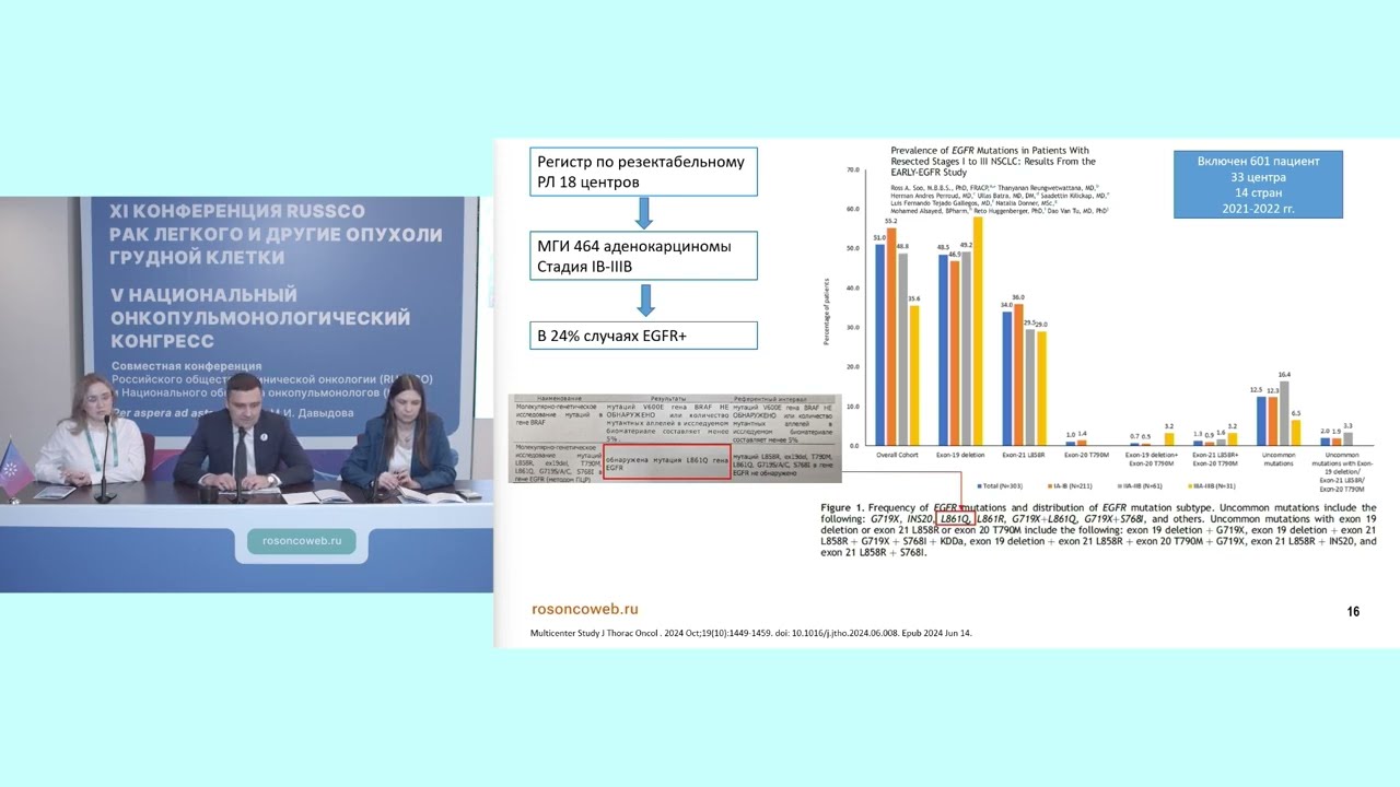 Круглый стол. Адъювантная терапия больных НМРЛ EGFR+: от теории к практике