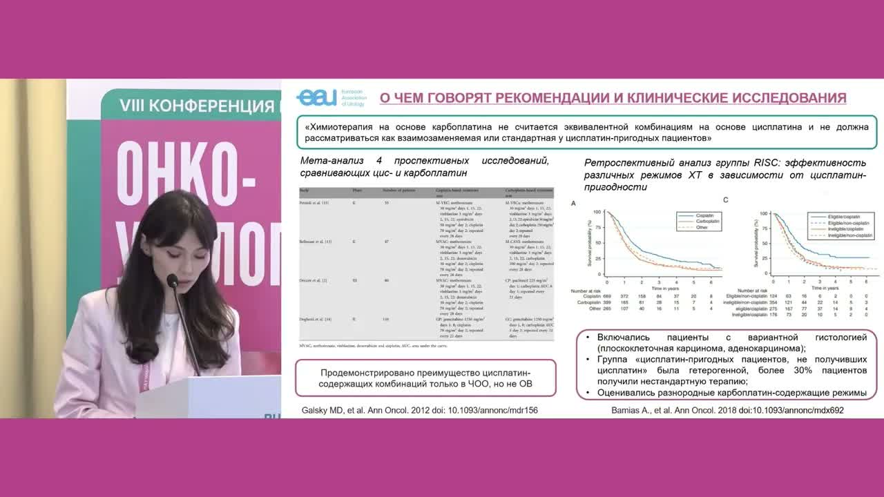 Эффективность карбоплатин- и цисплатин-содержащих режимов в 1 линии терапии метастатического УР