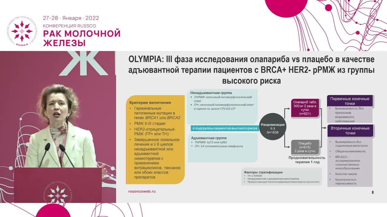 Исследование OLIMPIA: олапариб в адъювантной терапии BRCA-ассоциированного Her2-негативного рака молочной железы